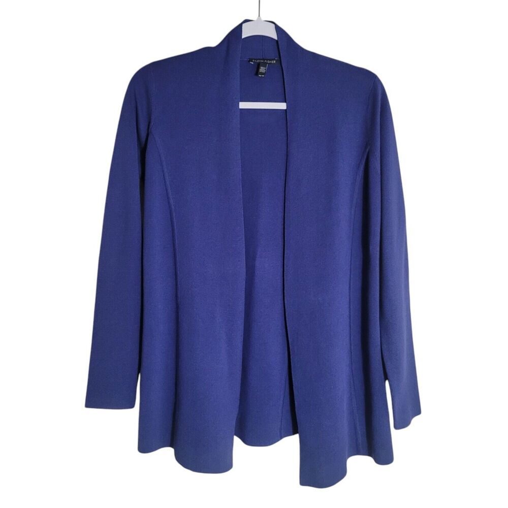 Eileen Fisher Silk Blend Knit Cardigan Sweater‎ Womens Size XS Royal Blue Career